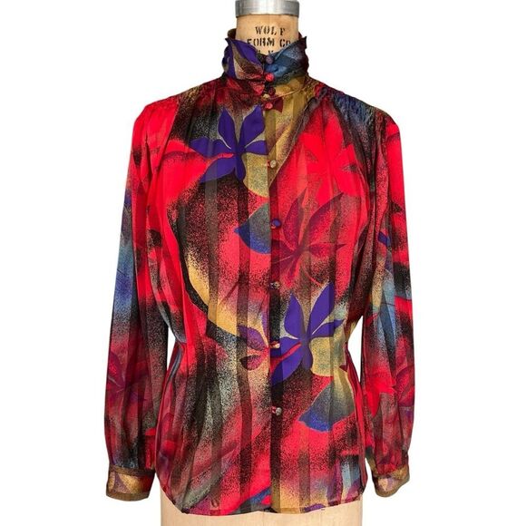 Vintage 80’s Tess Paris-Milan Floral Blouse Multicolor Size M - Picture 1 of 7